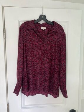 Lafayette 148 New York 100% Silk Printed Button Front Blouse – Pink & Black XL
